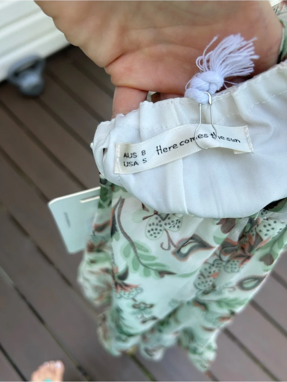 Strapless Floral Sundress in Sage Green & Cream